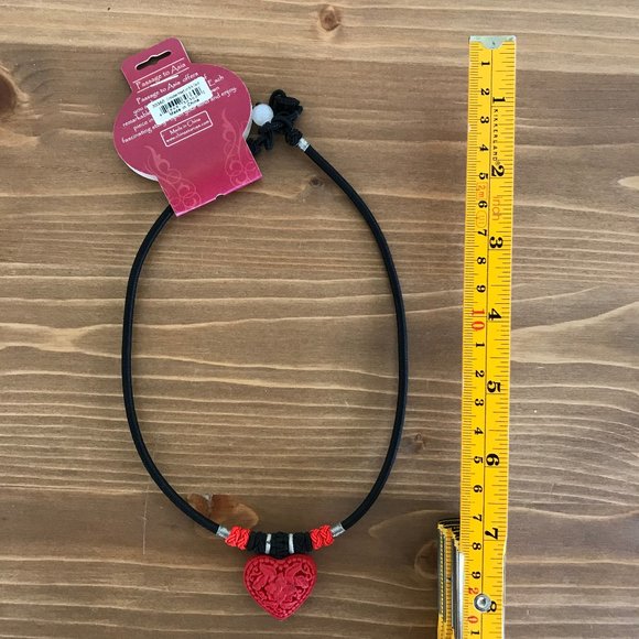 Passage to Asia Cinnabar-Style Lacquer Resin Carved Heart Shape Pendant Necklace - Picture 3 of 6